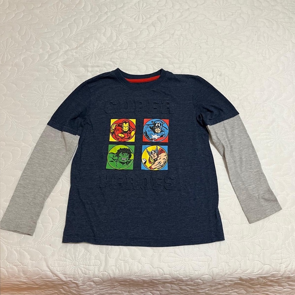 (G) Superheroes Kids Long Sleeve Shirt - Gray